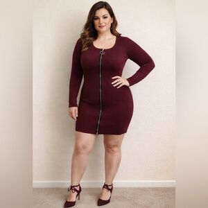Burgundy Sweater Mini Dress w/ Gold zipper Size 3X, in new with tag condition.